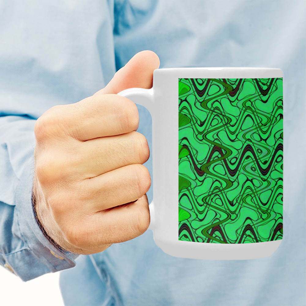 Green and Black Waves pattern design Custom Ceramic Mug (15OZ)