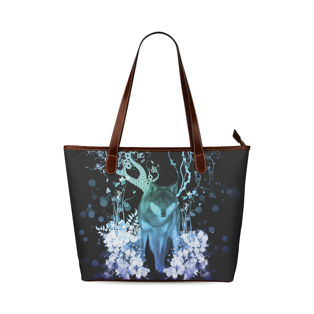 Awesome wolf with flowers Shoulder Tote Bag (Model 1646)