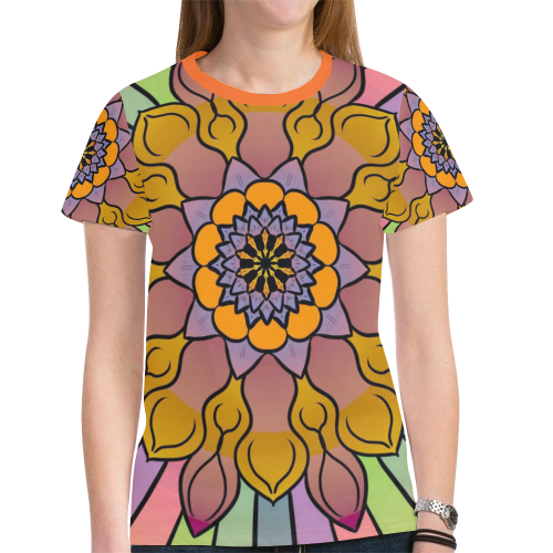 Floral rainbow pastel New All Over Print T-shirt for Women (Model T45)