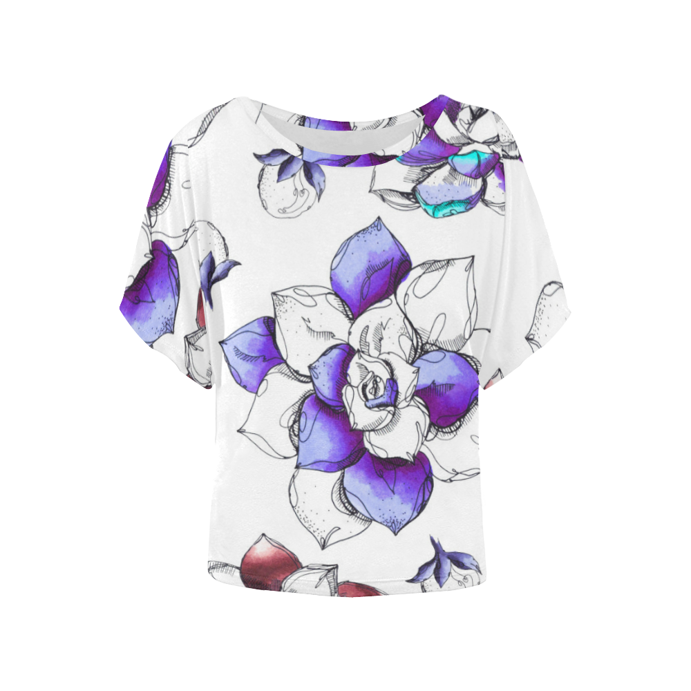 floral n Women's Batwing-Sleeved Blouse T shirt (Model T44)