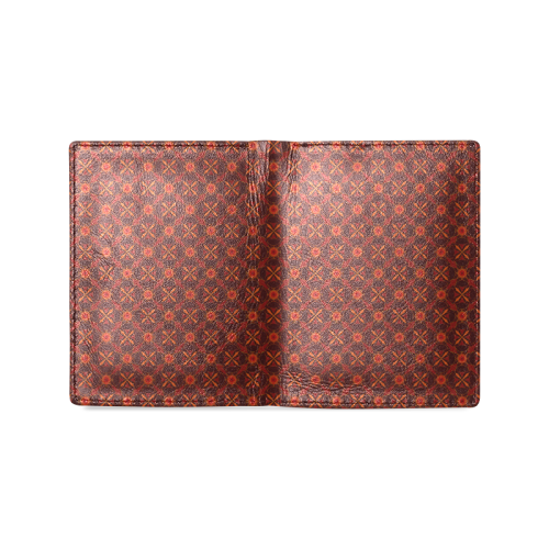 Brown Geometric Pattern Men's Leather Wallet (Model 1612)