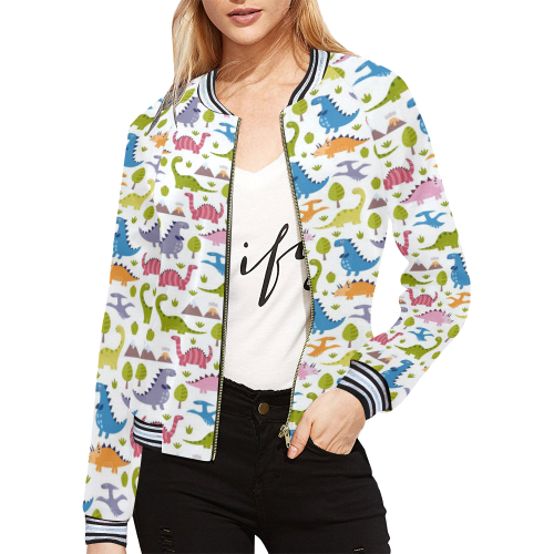 Dinosaur Pattern All Over Print Bomber Jacket for Women (Model H21)