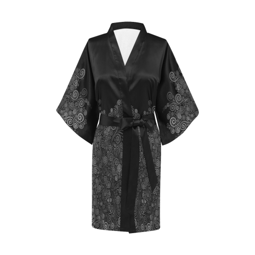 3D Psychedelic Black+White Rose Kimono Robe