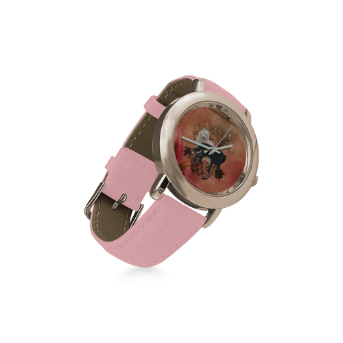 Awesome black and white wolf Women's Rose Gold Leather Strap Watch(Model 201)