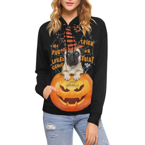 Halloween Pug All Over Print Hoodie for Women (USA Size) (Model H13)
