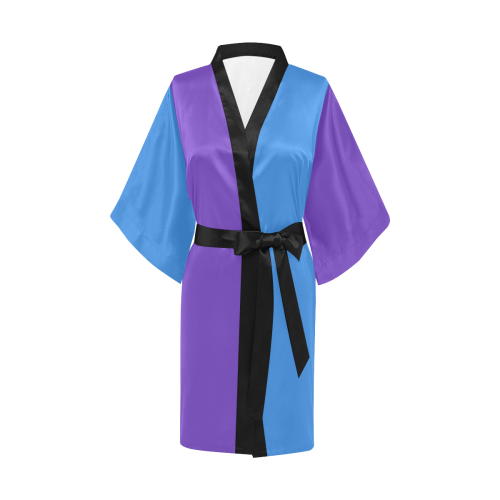 basic blue and purple in black Kimono Robe