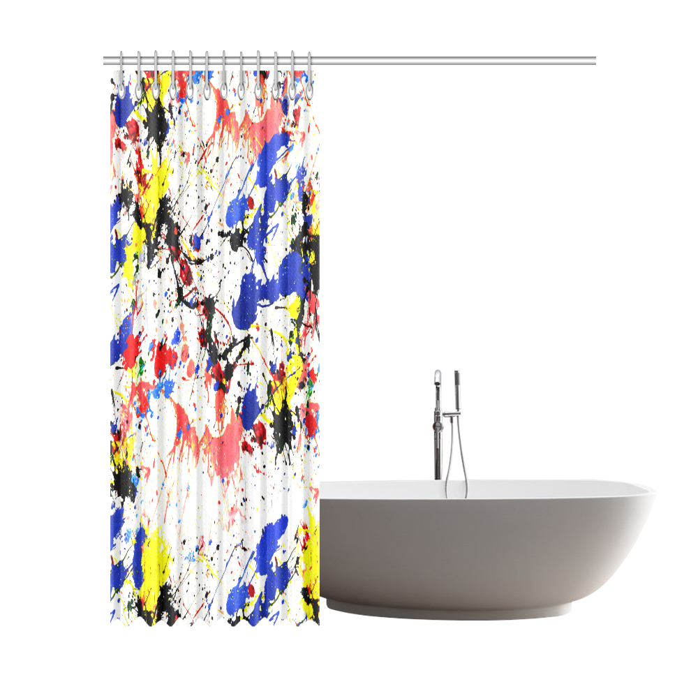 Blue and Red Paint Splatter Shower Curtain 72"x84"