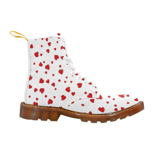 Red Hearts Floating on White Martin Boots For Women Model 1203H