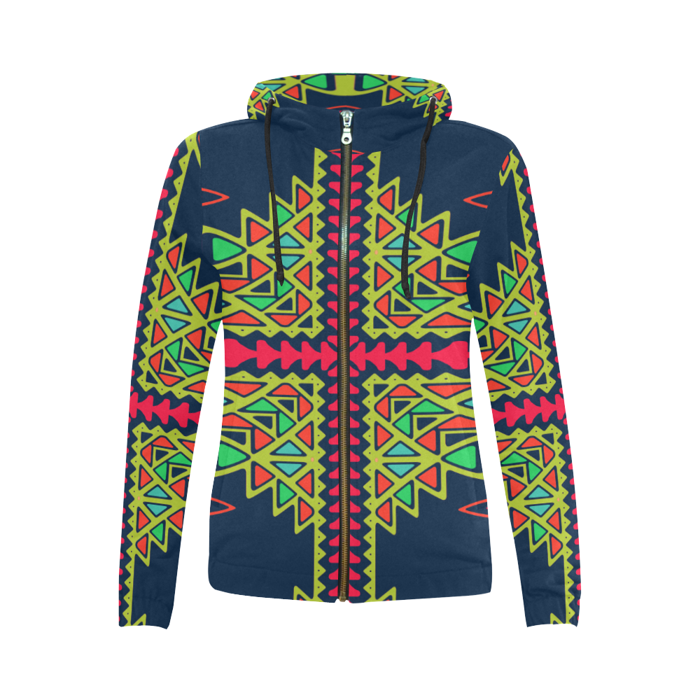 Distorted shapes on a blue background All Over Print Full Zip Hoodie for Women (Model H14)