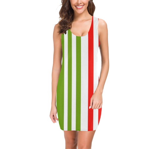 Red white  and gold stripes vertical Medea Vest Dress (Model D06)