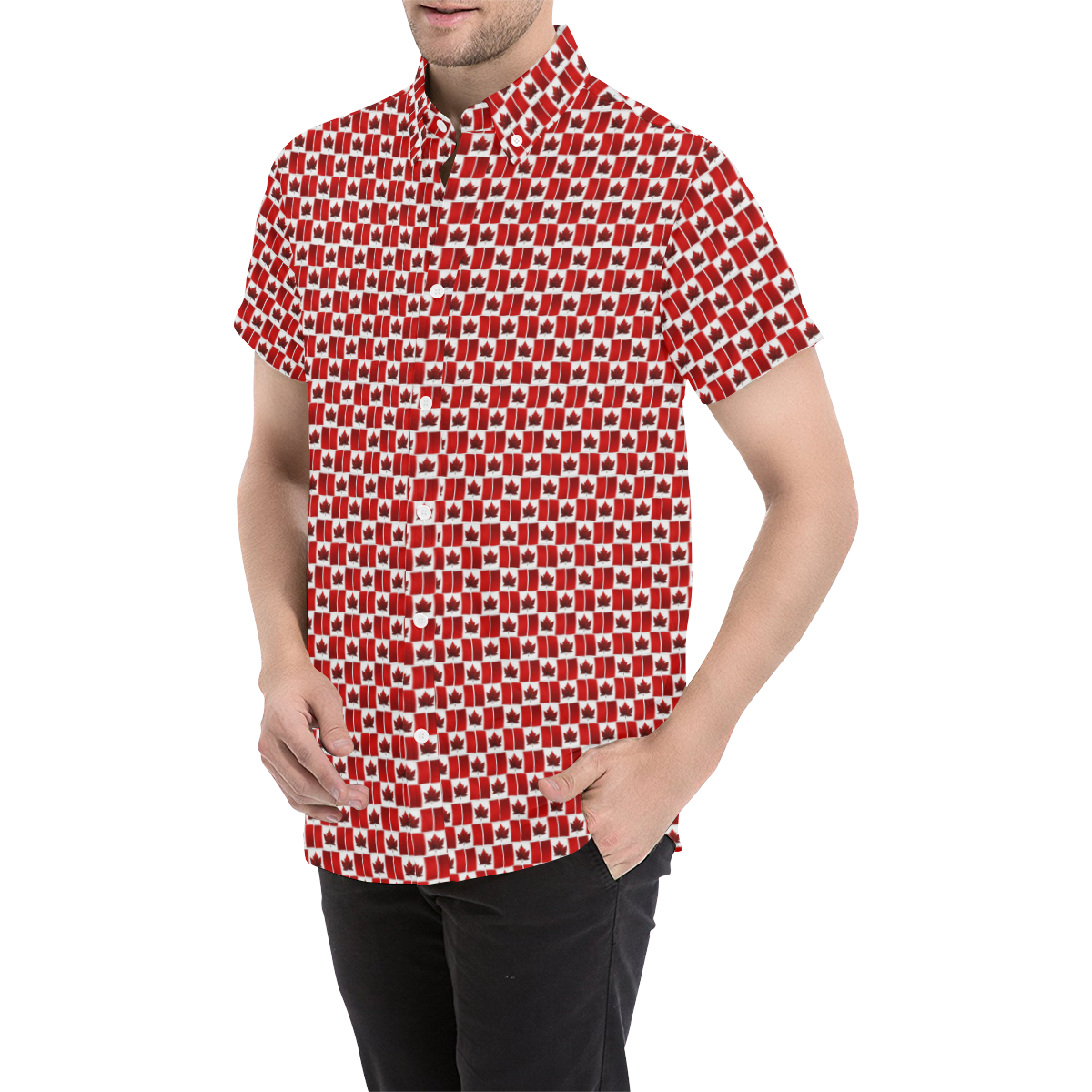 Canadian Flag Shirts Plus Size Men's All Over Print Short Sleeve Shirt/Large Size (Model T53)