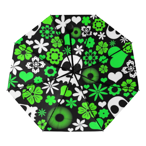 Skull And Floral Pattern Anti-UV Foldable Umbrella (Underside Printing) (U07)