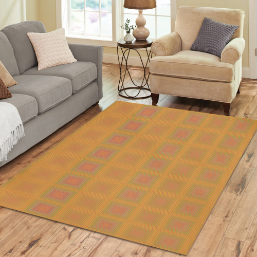 Golden pink multicolored multiple squares Area Rug7'x5'