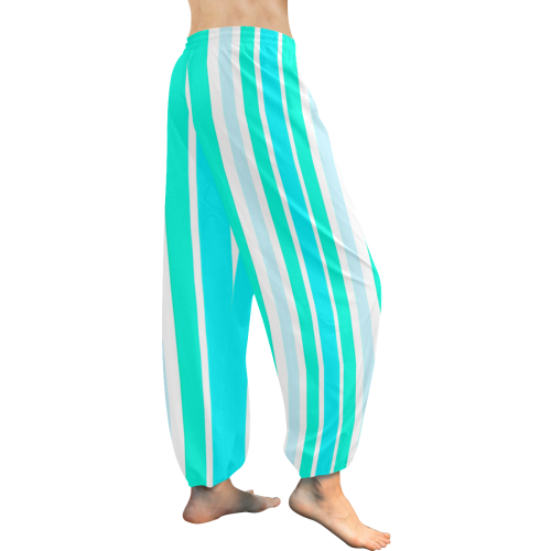 Turquoise Green Stripes Women's All Over Print Harem Pants (Model L18)