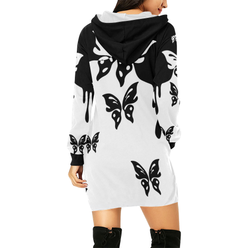 Animals Nature - Splashes Tattoos with Butterflies All Over Print Hoodie Mini Dress (Model H27)