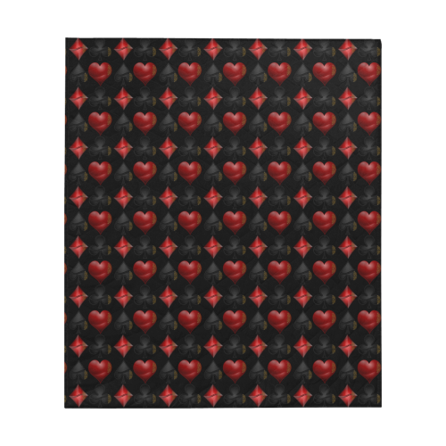 Las Vegas Black and Red Casino Poker Card Shapes on Black Quilt 60"x70"