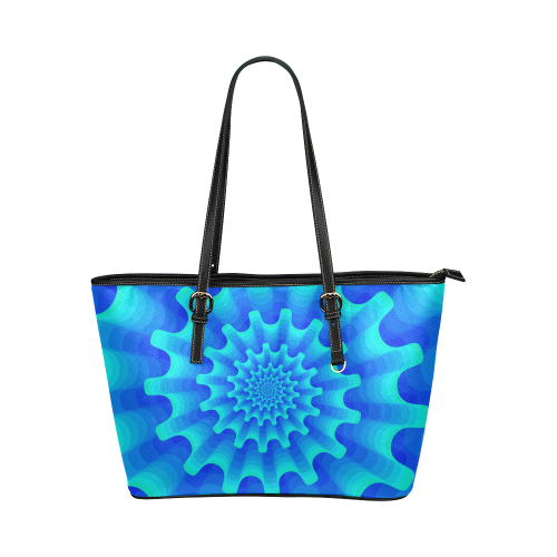 Blue shell spiral Leather Tote Bag/Small (Model 1651)