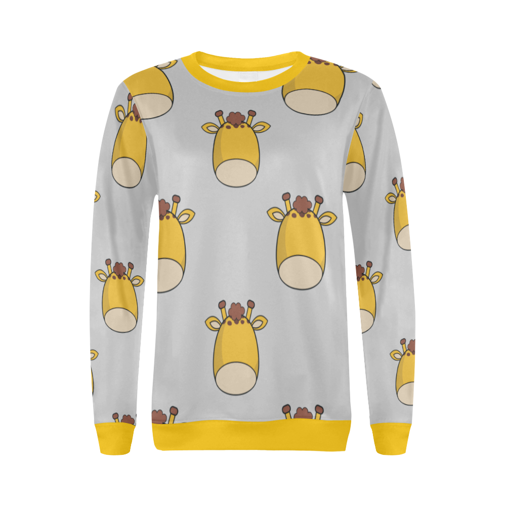 Giraffes Light Grey All Over Print Crewneck Sweatshirt for Women (Model H18)