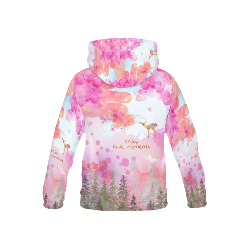 Little Deer in the Magic Pink Forest All Over Print Hoodie for Kid (USA Size) (Model H13)