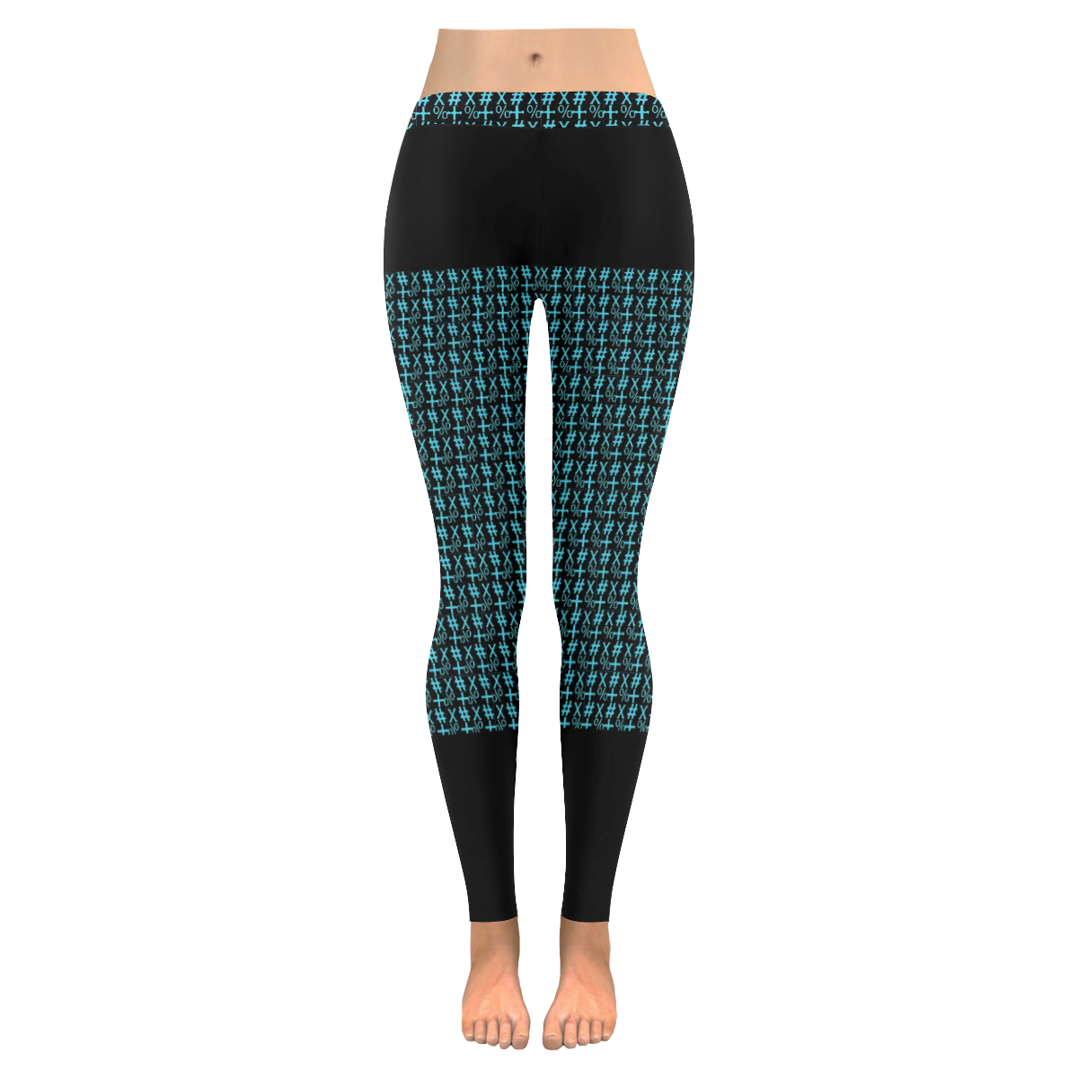 NUMBERS Collection Symbols Green/Black Women's Low Rise Leggings (Invisible Stitch) (Model L05)