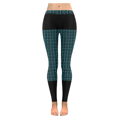 NUMBERS Collection Symbols Green/Black Women's Low Rise Leggings (Invisible Stitch) (Model L05)