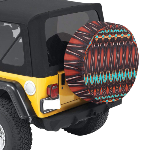 K172 Wood and Turquoise Abstract 34 Inch Spare Tire Cover