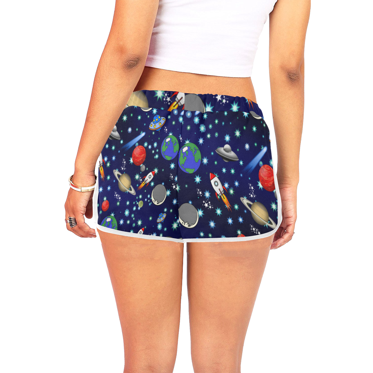 Galaxy Universe - Planets,Stars,Comets,Rockets Women's All Over Print Relaxed Shorts (Model L19)