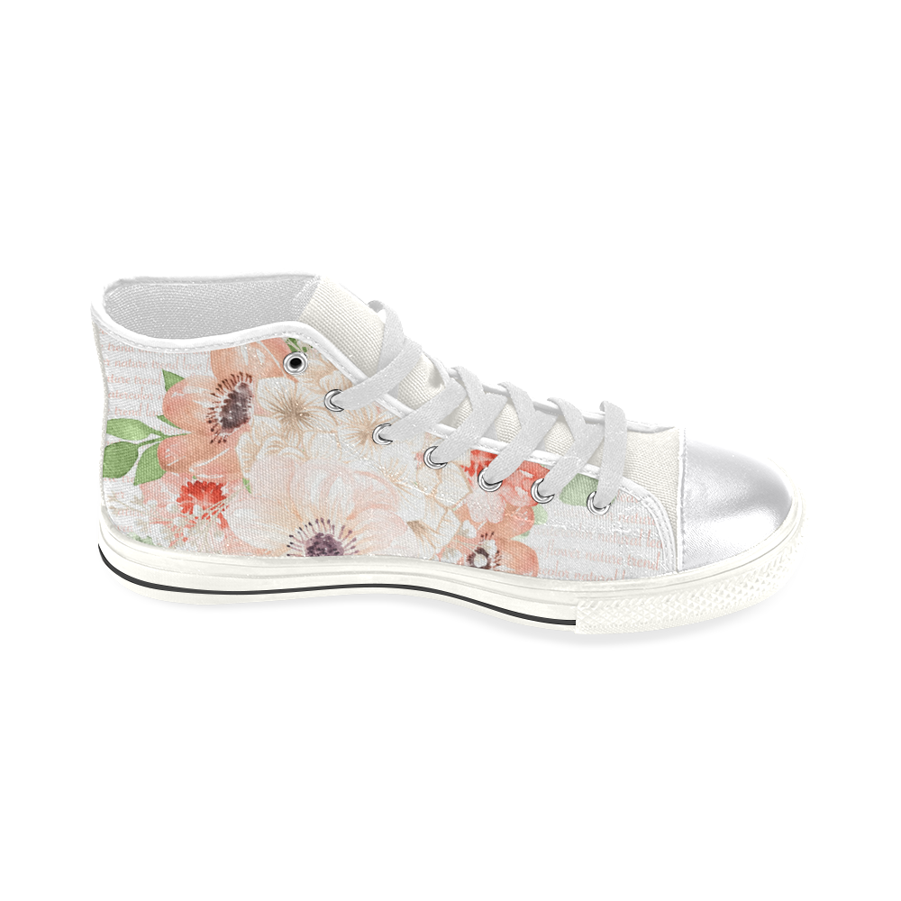 PEACH Dreams Shoes, Watercolor Flowers Women's Classic High Top Canvas Shoes (Model 017)