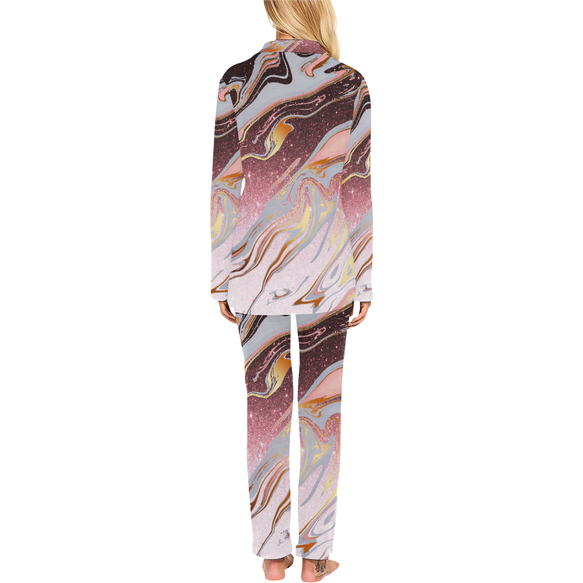 Rose gold glitter marble Women's Long Pajama Set