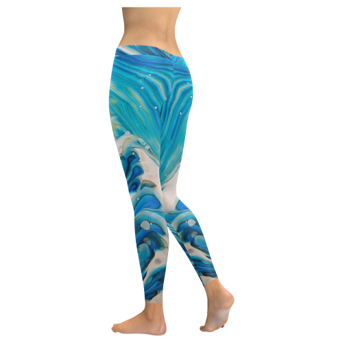 blue feathers Women's Low Rise Leggings (Invisible Stitch) (Model L05)