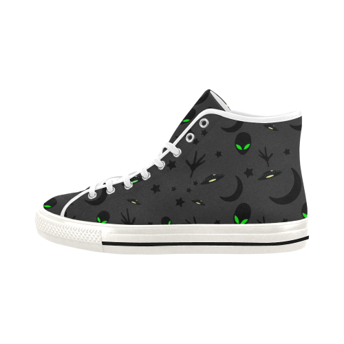 Alien Flying Saucers Stars Pattern on Charcoal Vancouver H Women's Canvas Shoes (1013-1)