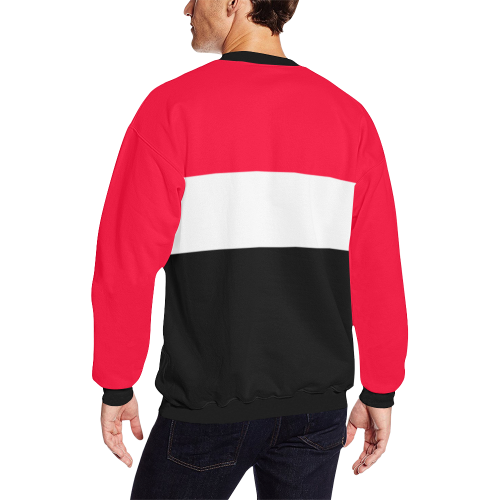 PACE Mens Blk White Red Sweater Men's Oversized Fleece Crew Sweatshirt (Model H18)