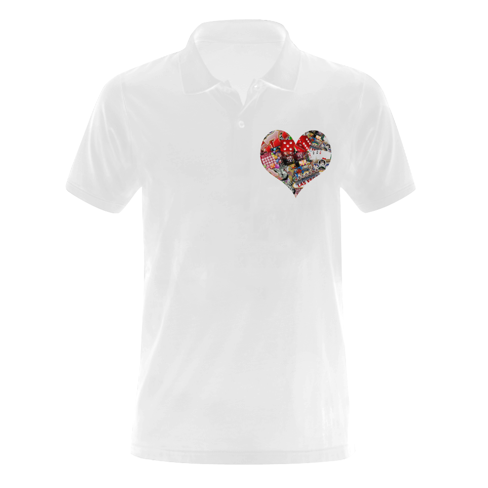 Heart  Playing Card Shape - Las Vegas Icons White Men's Polo Shirt (Model T24)
