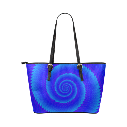 Royal blue spiral wave Leather Tote Bag/Large (Model 1651)