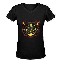blackcat Women's Deep V-neck T-shirt (Model T19)