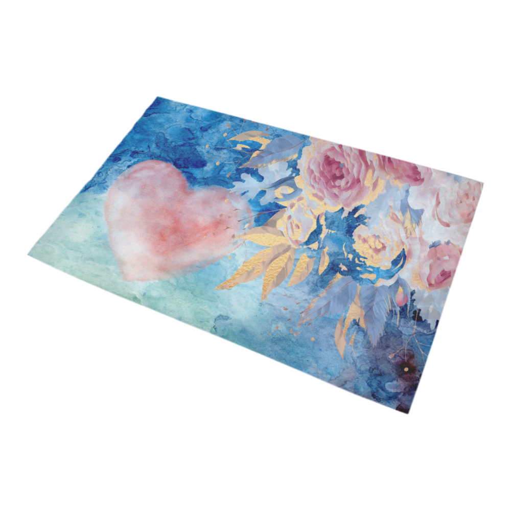 Heart and Flowers - Pink and Blue Bath Rug 20''x 32''