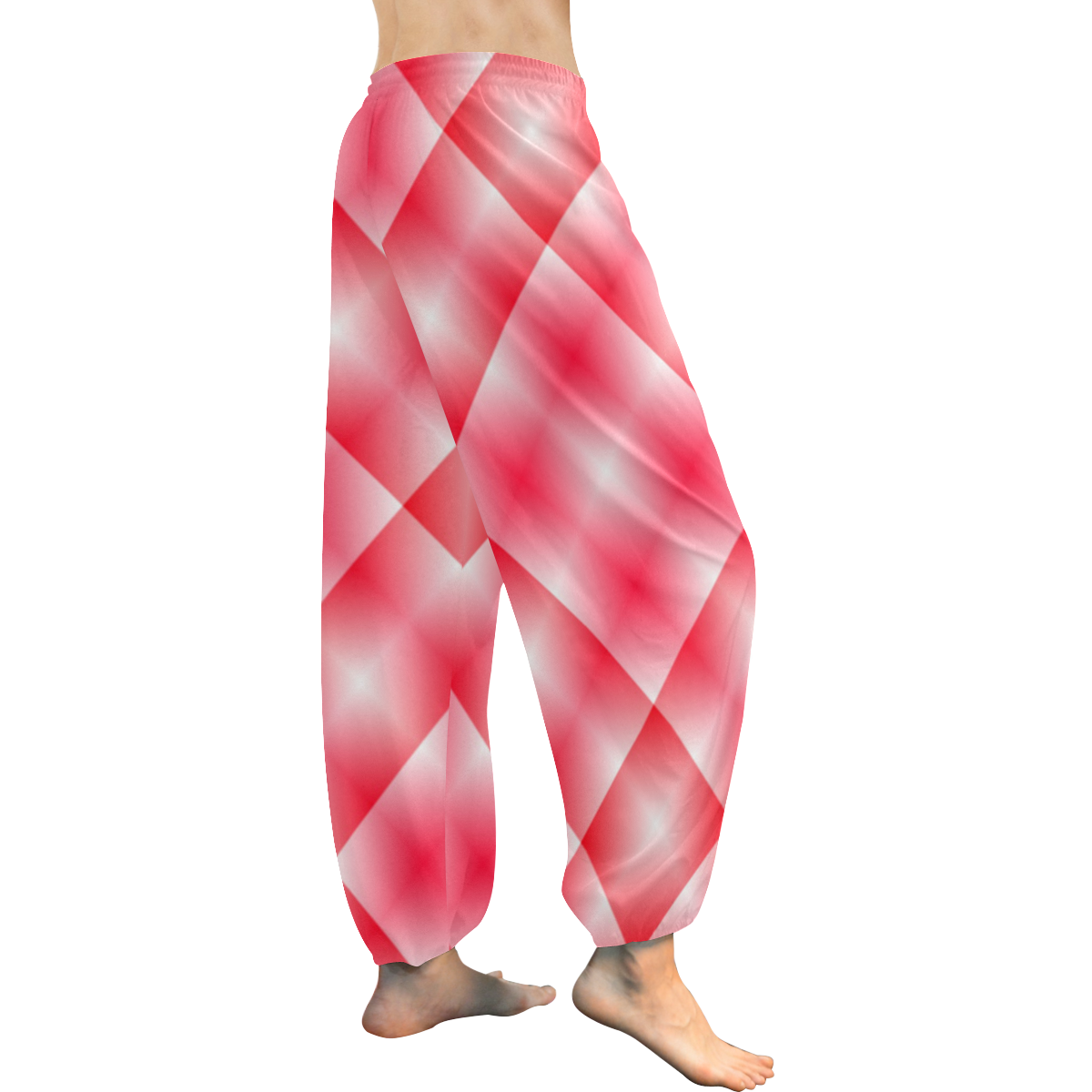 Pink and White Tartan Plaid Women's All Over Print Harem Pants (Model L18)