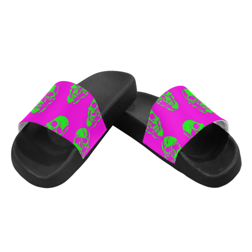 hot skulls, neon by JamColors Women's Slide Sandals (Model 057)