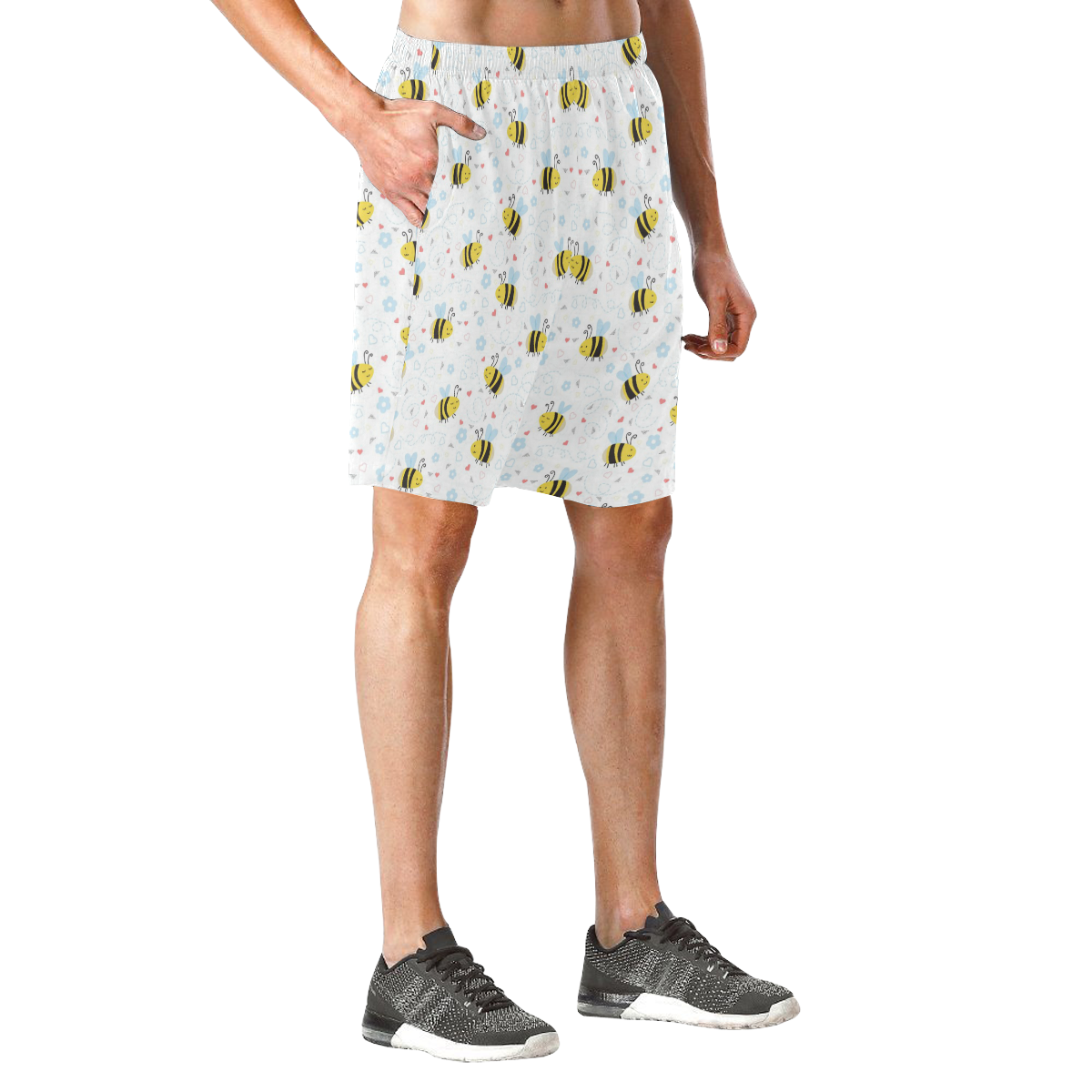 Cute Bee Pattern Men's All Over Print Elastic Beach Shorts (Model L20)