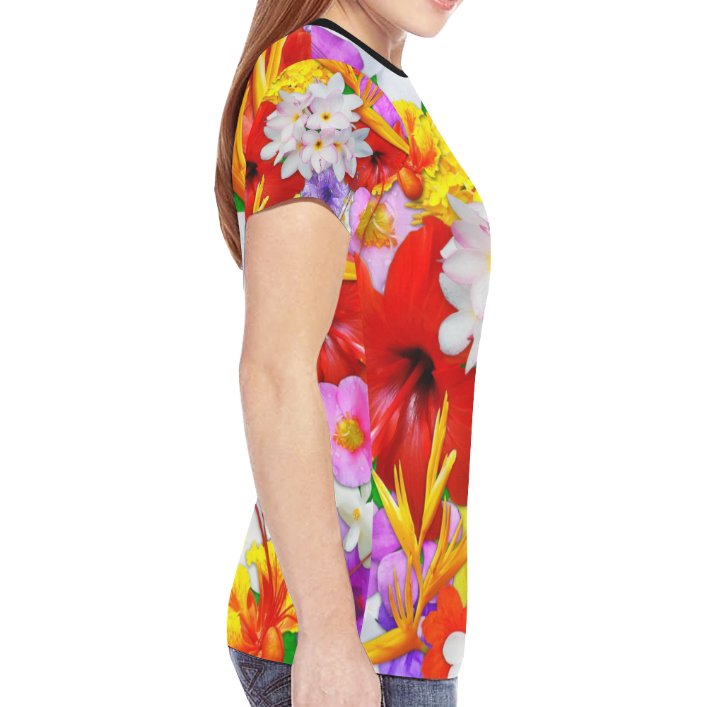 Exotic Flowers Colorful Explosion New All Over Print T-shirt for Women (Model T45)