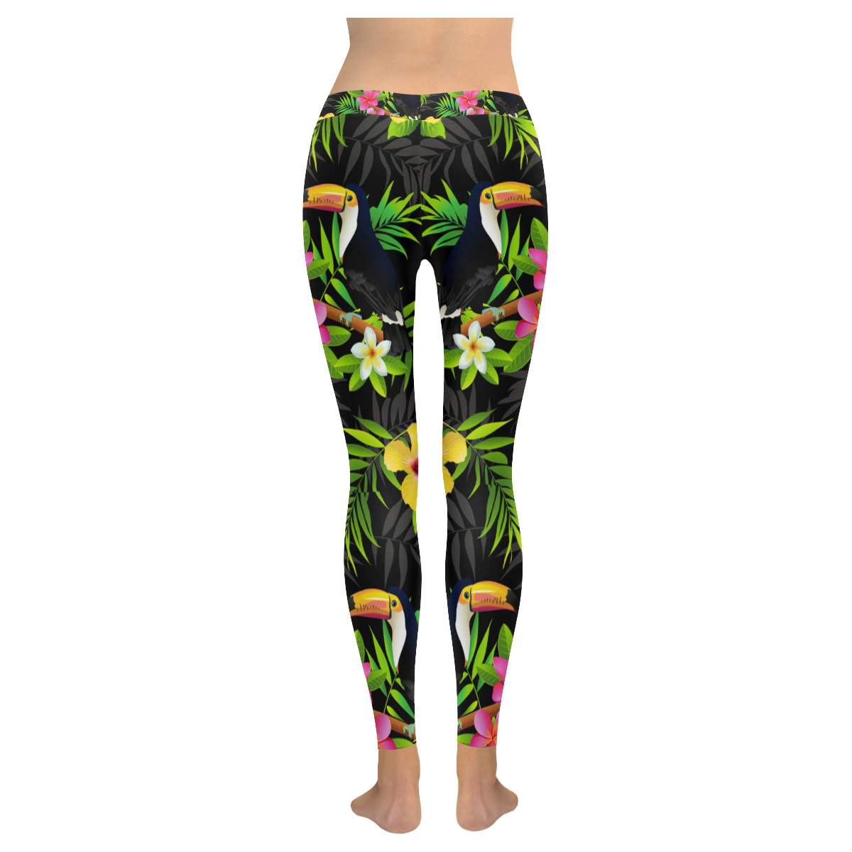 Toucans And Tropical Plants Pattern Women's Low Rise Leggings (Invisible Stitch) (Model L05)