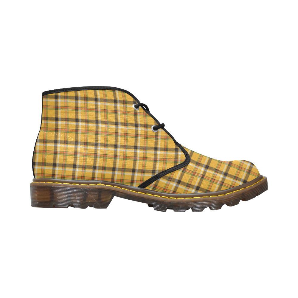 Yellow Tartan (Plaid) Women's Canvas Chukka Boots (Model 2402-1)