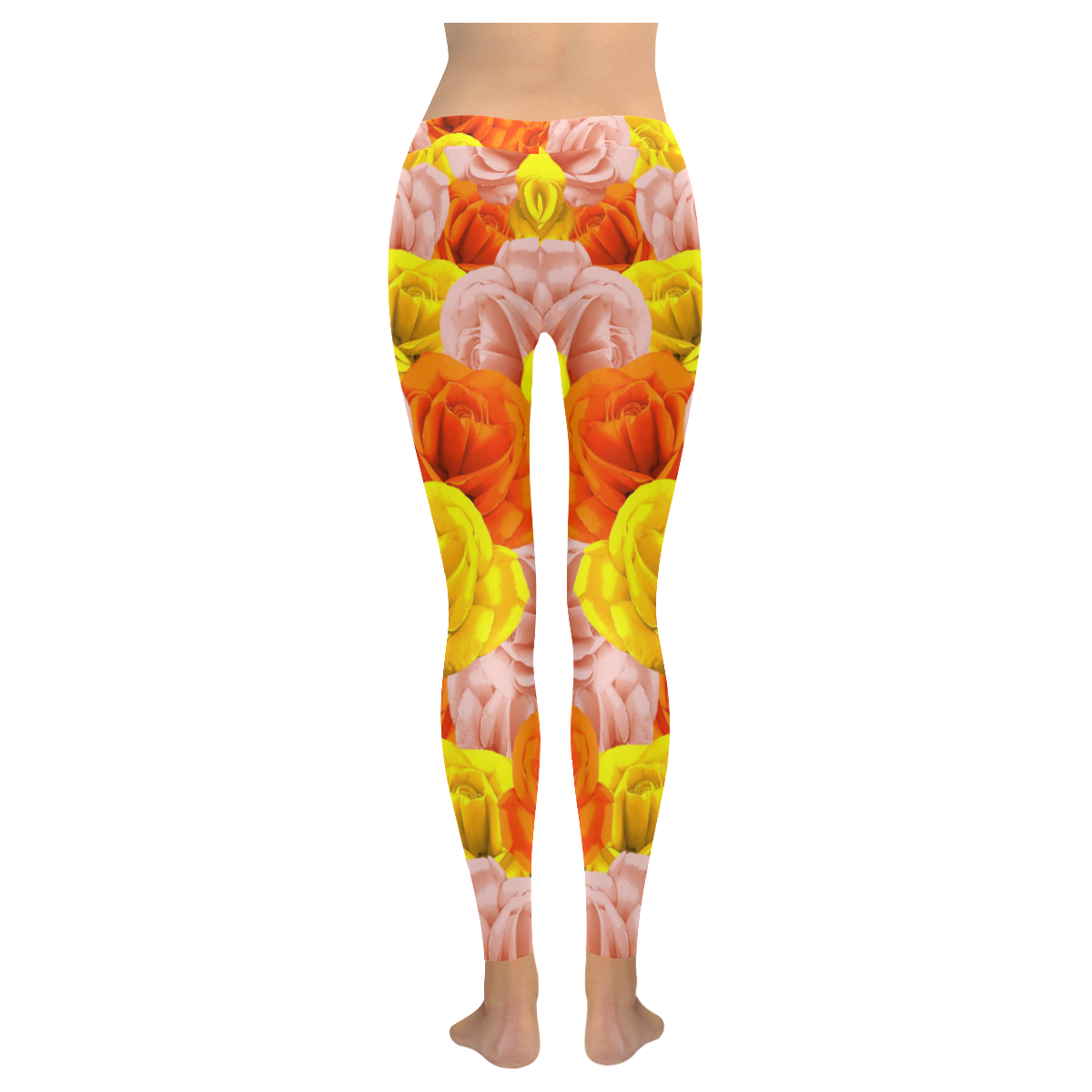 Roses Pastel Colors Floral Collage Women's Low Rise Leggings (Invisible Stitch) (Model L05)