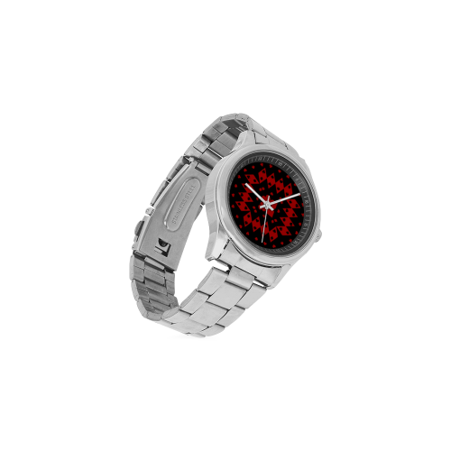 Black and Red Playing Card Shapes Black Men's Stainless Steel Watch(Model 104)
