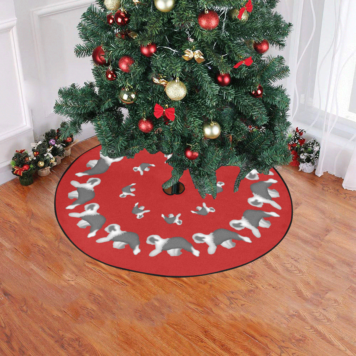 dual circles Christmas Tree Skirt 47" x 47"