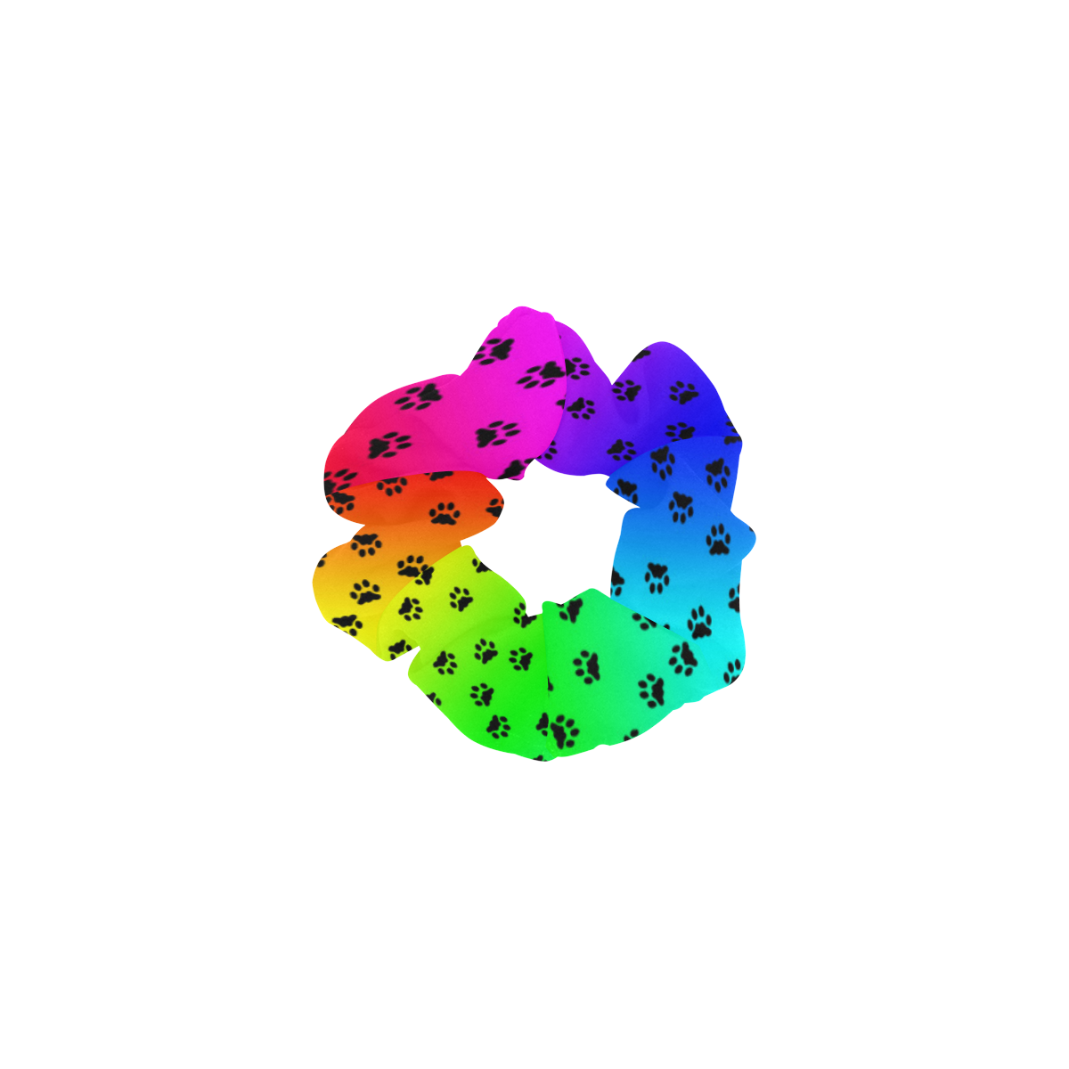 rainbow with black paws All Over Print Hair Scrunchie