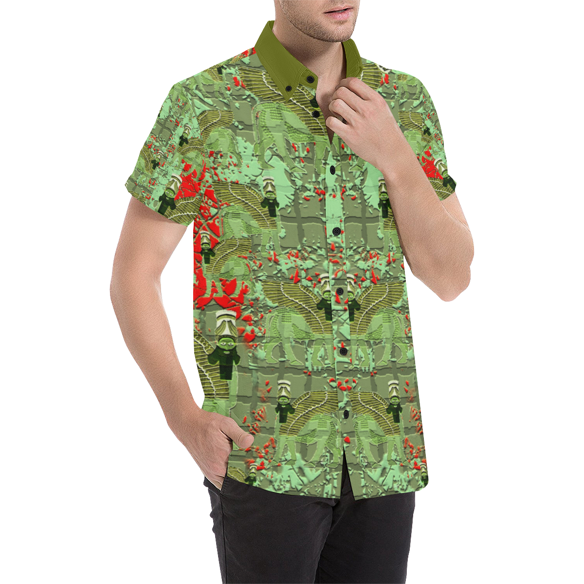 Lamassu Sport Green Men's All Over Print Short Sleeve Shirt/Large Size (Model T53)