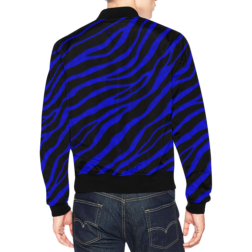 Ripped SpaceTime Stripes - Blue All Over Print Bomber Jacket for Men (Model H19)