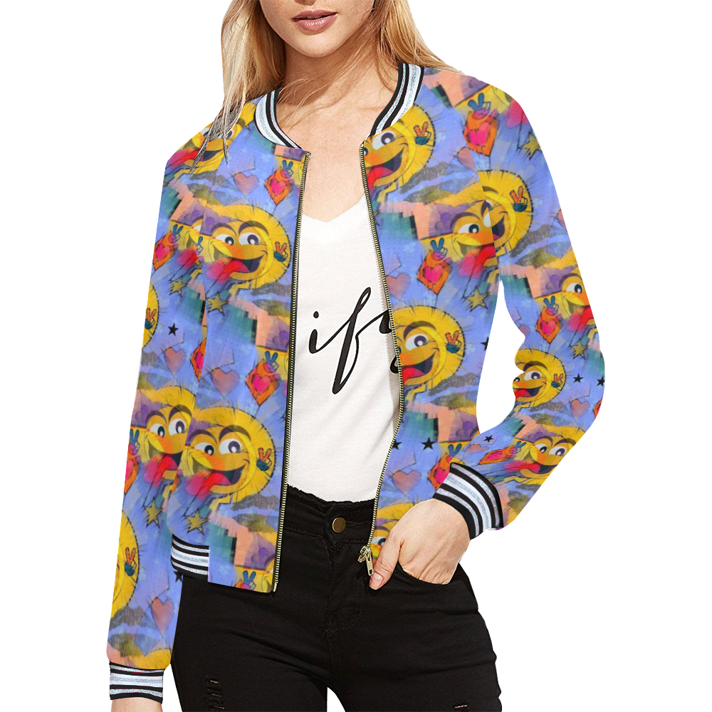 Relax Popart by Nico Bielow All Over Print Bomber Jacket for Women (Model H21)