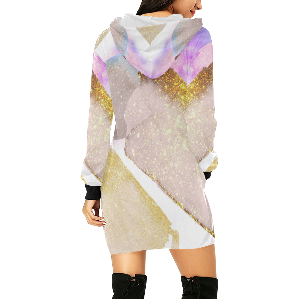 sparkle All Over Print Hoodie Mini Dress (Model H27)